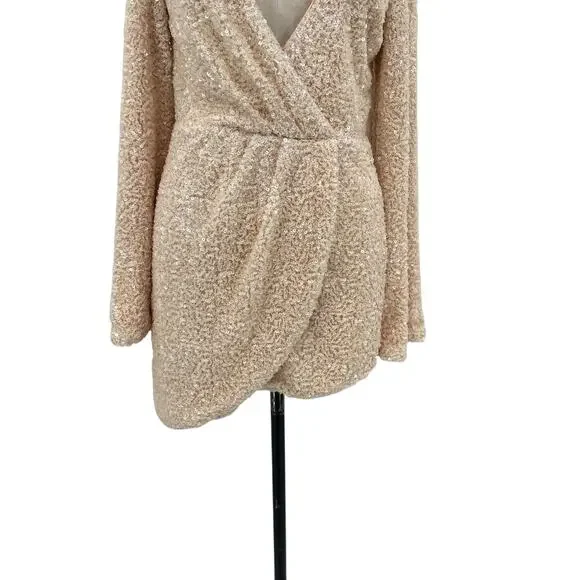 Michael Costello x Revolve Valerie Dress Mini Long Sleeve Sequin Ivory Medium - Picture 4 of 15